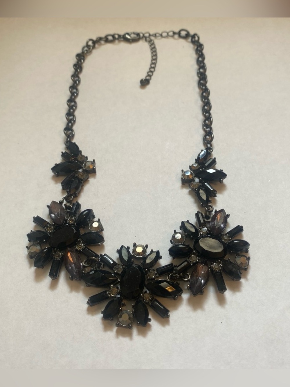 Statement Black Crystal Floral Necklace -